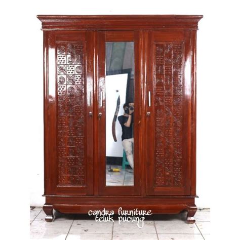 Jual Grand Opening Lemari Pakaian Jati Pintu Full Ukir Plus Cermin