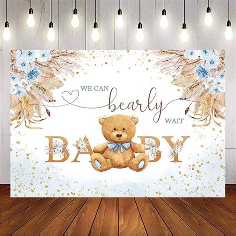 Amazon Avezano We Can Bearly Wait Backdrop Blue Boho Bear Baby