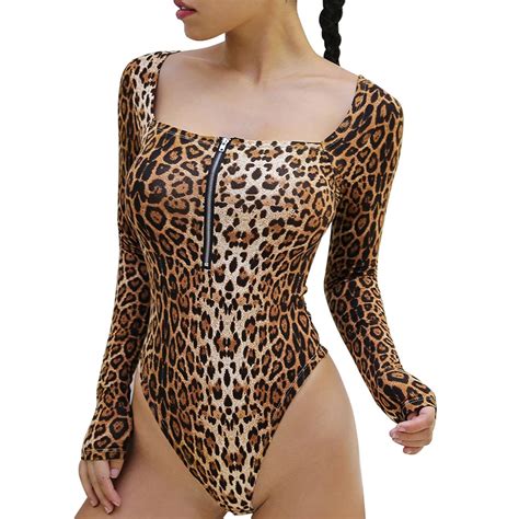 2018 Autumn Women Leopard Print Jumpsuit Casual Square Collar Zipper