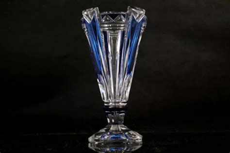 Art Deco Val Saint Lambert Crystal Cut Glass Vase By Joseph Simon Circa