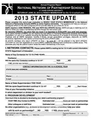 Fillable Online Csos Jhu 2013 STATE UPDATE Please Complete This