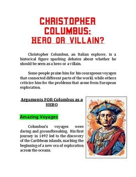 Christopher Columbus Hero Or Villain Fill In The Blank Worksheet