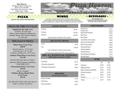 Menu Of Pizza Heaven In Luzerne Pa 18709