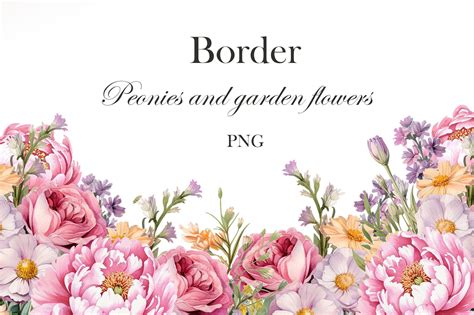 Watercolor Garden And Peonies Border Graphic By Lesyaskripak Art