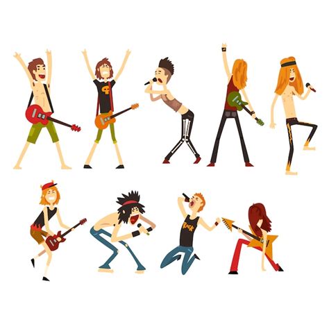 Premium Vector Rock Artists Characters Set Young Musicians With