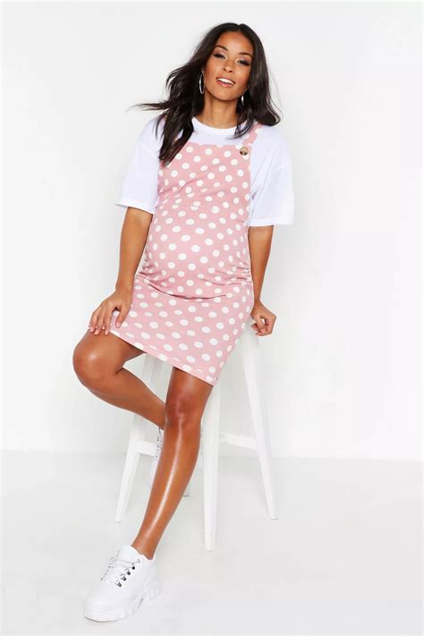 Maternity Polka Dot Jumper Dress Stylish Maternity Outfits Trendy