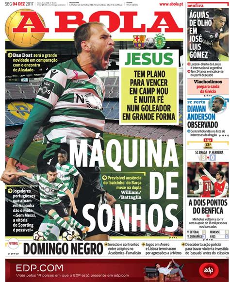 Capa Jornal A Bola 4 Dezembro 2017 Capasjornaispt