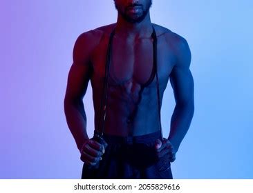 Unrecognizable Black Sportsman Muscular Naked Torso Stock Photo