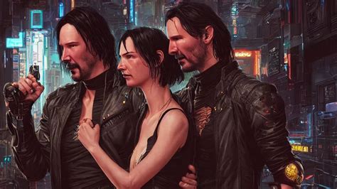 A Cyberpunk Srcreenshot Couple Portrait Of Keanu Stable