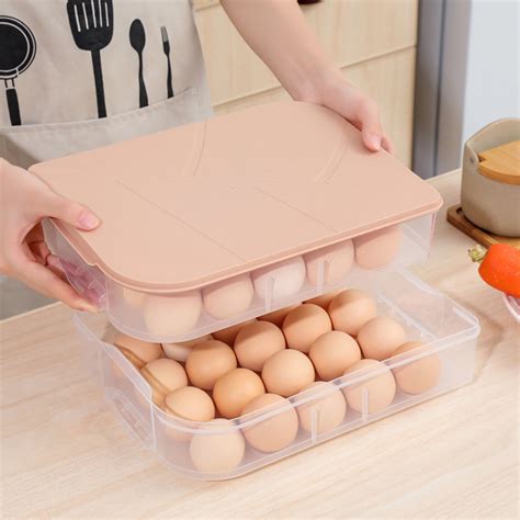 Ludlz Stackable Plastic Covered Egg Tray Holder Storage Container And