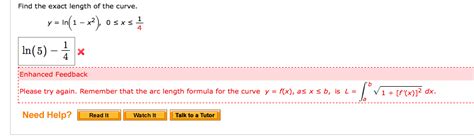 Solved Find The Exact Length Of The Curve Y Ln 1