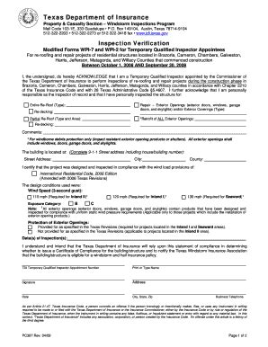 Fillable Online Tdi Texas Inspection Verification Modified Forms WPI 7