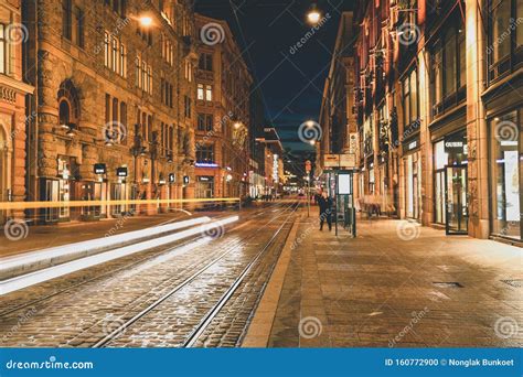 Buildings In Shopping Area Downtown Street In Helsinki Editorial Image