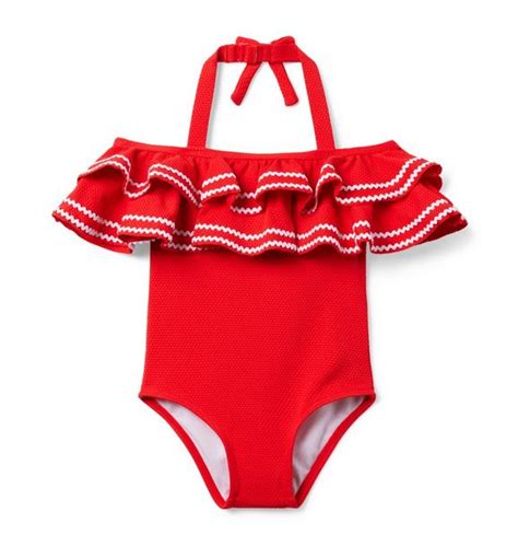 Girl Tomato Recycled Ric Rac Ruffle Swimsuit By Janie And Jack