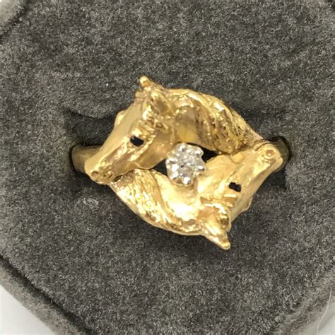 Double Horse Head Ring With Diamond 9ct Gold Etsy