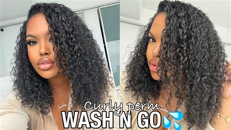 Wash And Go Routine Curly Perm 1 Month Update Youtube