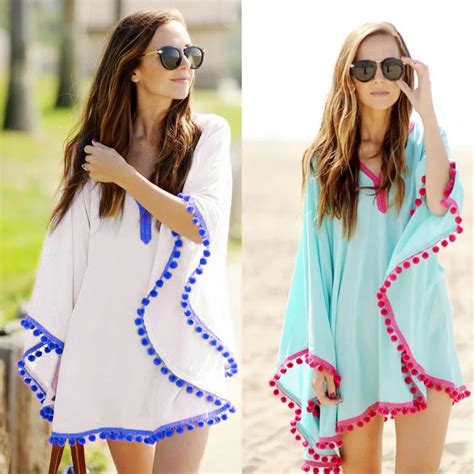 Women Chiffon Tassel Swimsuit Bikini Stylish Beach Cover Up Bikini Dress Bathing Suit White