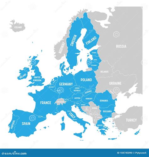 Political Map Of Europe With Blue Highlighted 28 European Union Eu