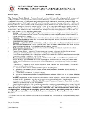 Fillable Online ACADEMIC HONESTY AND ACCEPTABLE USE POLICY Fax Email