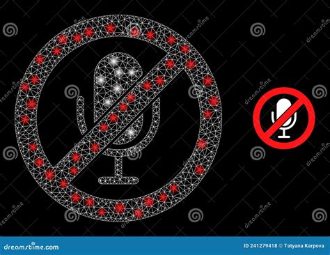 Stop Microphone Icon Wire Frame Mesh With Sparkles Stock Vector