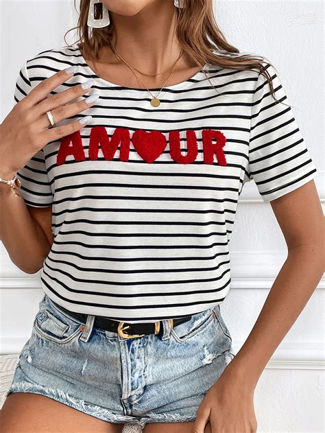 Shein Frenchy Striped Letter Graphic Tee Shein Usa