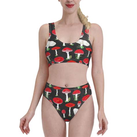 Lukts Women High Waisted Bikini Set Red Mushrooms Swimsuit Piece