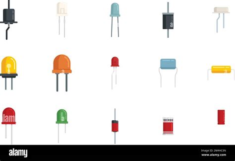 Diode Icons Set Flat Vector Anode Light Led Alarm Isolated Stock