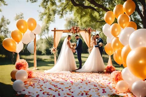 Premium AI Image | A wedding ceremony with orange and yellow balloons