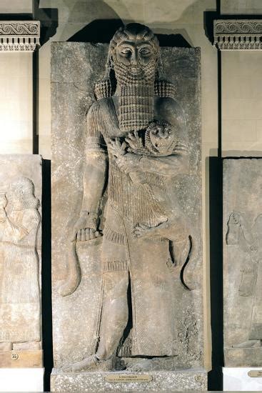 The Hero Gilgamesh Holding A Lion That He Has Captured Stone Relief