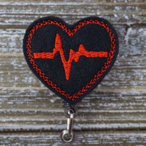 Black And Red Ekg Heart Badge Holder Ekg Heart Badge Reel Etsy