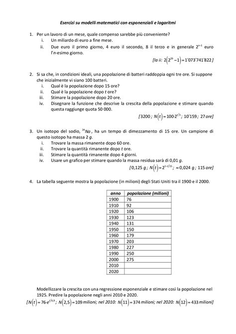 Logaritmi ed esponenziali | Esercizi di Matematica | Docsity