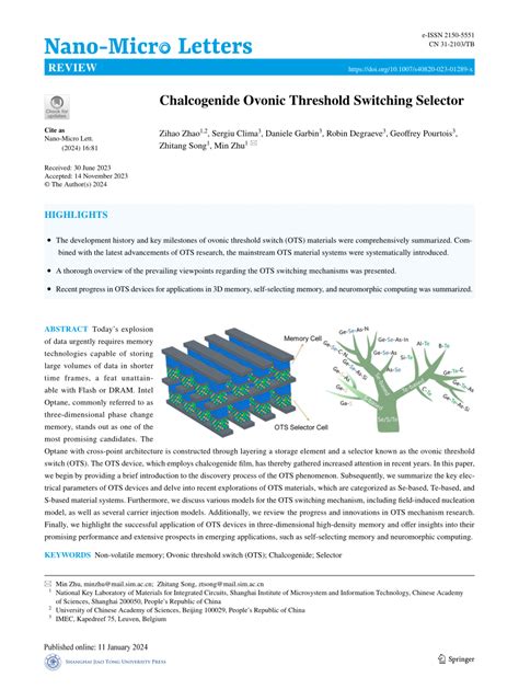 PDF Chalcogenide Ovonic Threshold Switching Selector