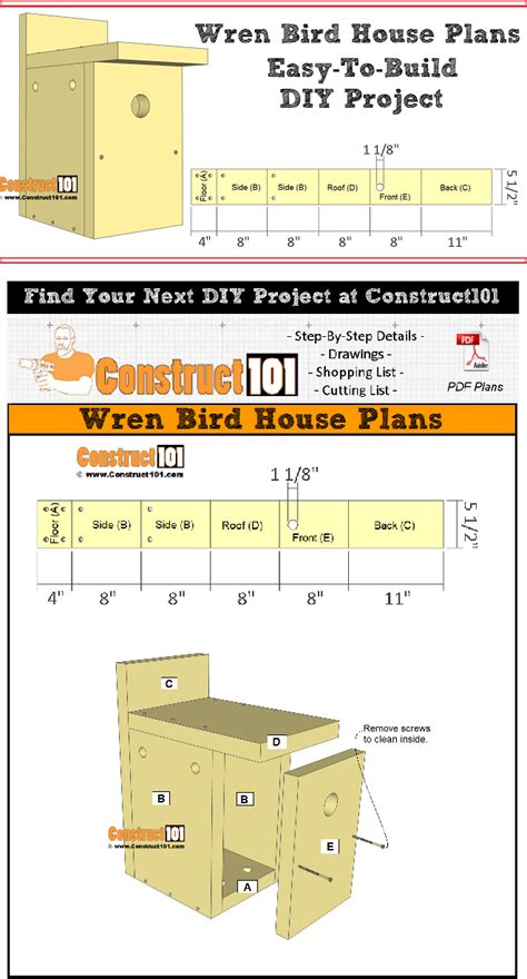 Wren Bird House Plans Easy Diy Project Pdf Download Construct101