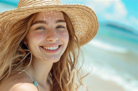 Premium Photo Beautiful Girl Smiling On A Summer Day At The Beach