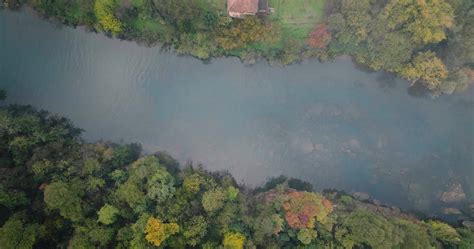 Top Down View Of A Mountain Freshwater River Adda With A Low Water