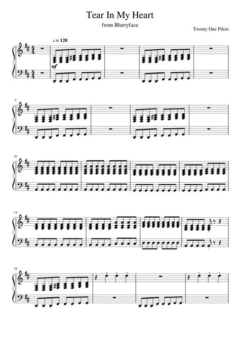 Tear In My Heart Sheet Music For Piano Solo