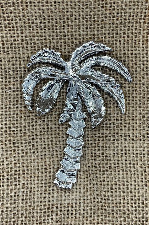 Palm Tree Brooch Pin With Rhinestones And Black Enamel Stones Etsy