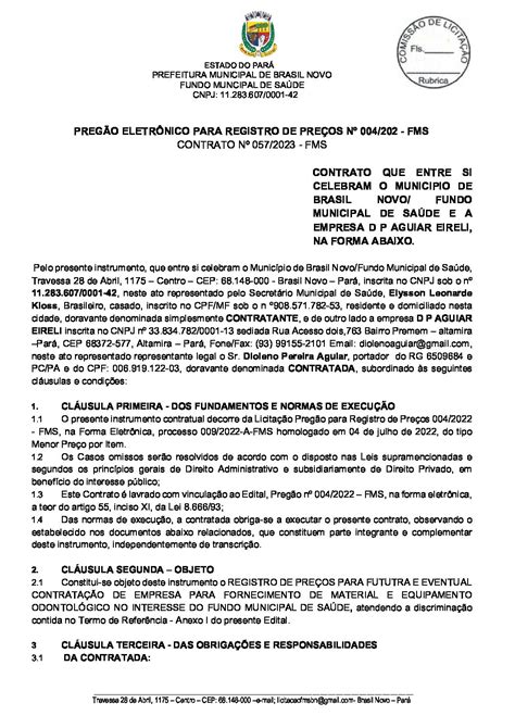 Contrato N Prefeitura Municipal De Brasil Novo Gest O