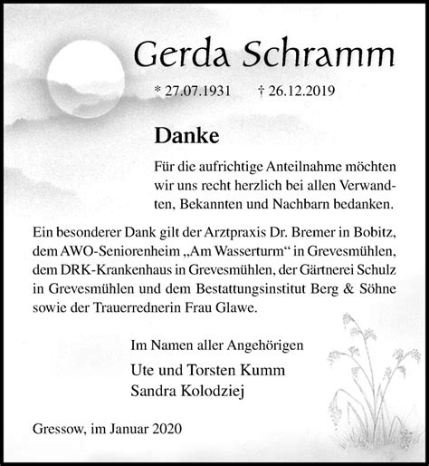 Traueranzeigen Von Gerda Schramm Trauer Anzeigen De