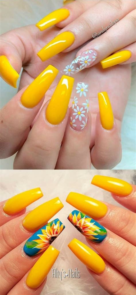 Pin Lov3r4fashi0n💥 Sunflower Nails Yellow Nails Design Acrylic Nails