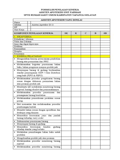 Formulir Penilaian Kinerja Farmasi D3 Pdf