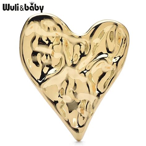 Wuli Baby Big Stainless Steel Heart Brooches For Women Color All