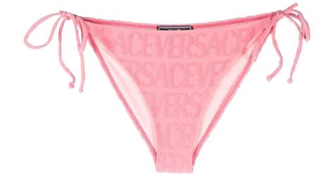 Versace X Dua Lipa Allover Towel Bikini Bottoms In Pink Lyst