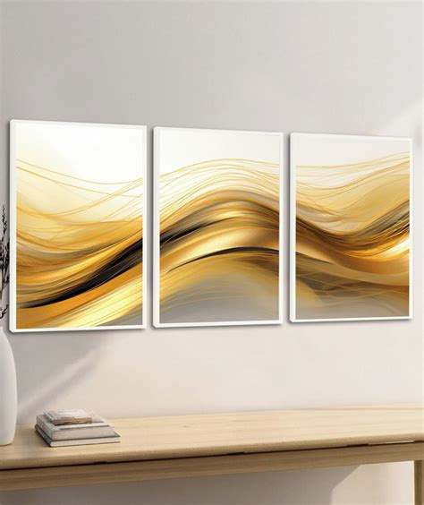 Quadro Decorativo Abstrato Dourado Vidro E Moldura Trio Elo