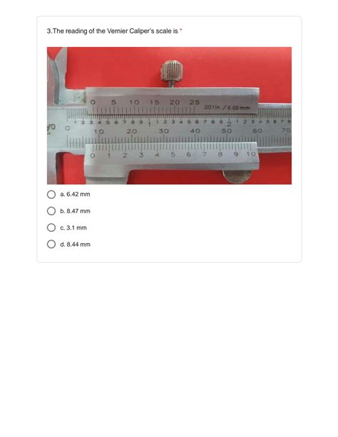 Vernier Caliper Reading Questions