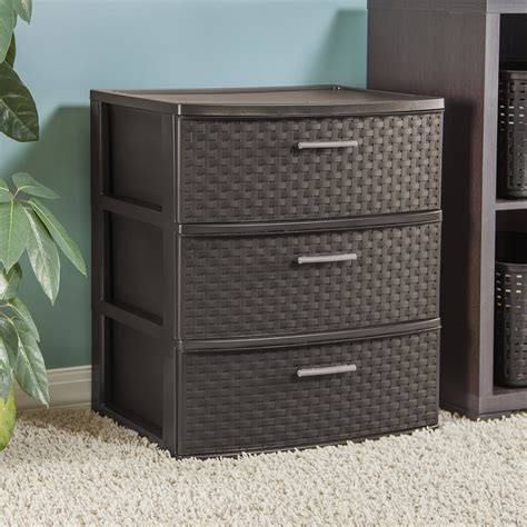 3 Drawer Wide Weave Tower Storage Plastic Organizer Side Table Box