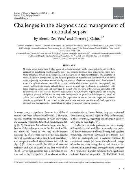 Challenges In The Diagnosis And Management Of Neonatal Sepsis Pdf