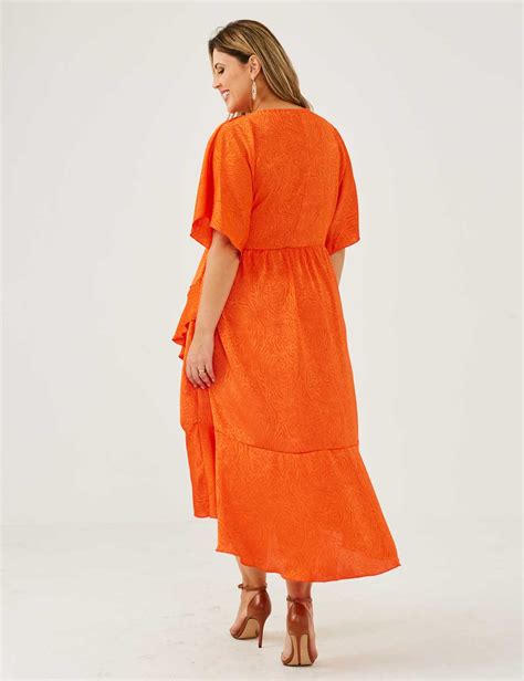 Vestido Midi Cetim Jaquard Laranja Dona Charme