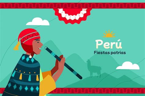 Fondo Plano De Fiestas Patrias Con Persona Con Flauta Vector Gratis