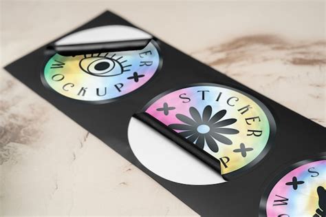 Premium PSD | Holographic sticker design mockup